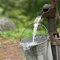 Manual eater well pump with bucket